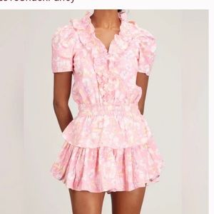 LoveShackFancy | Women's Ellis Floral V-Neck Tiered Mini Dress